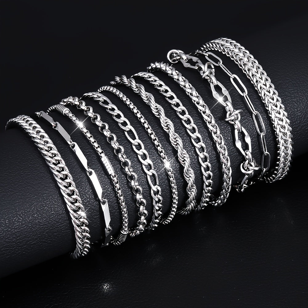 10pcs 304 304 Stainless Steel Men'S Bangle bangle bracelet - Women'S Bangle bangle bracelet - Unisex Style Jewelry, Easy And Fashionable Men'S Bangle bangle bracelet Set, Perfect Choice for Back-To-School Season, Christmas, And Birthday Gifts