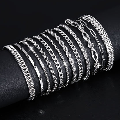 10pcs 304 304 Stainless Steel Men'S Bangle bangle bracelet - Women'S Bangle bangle bracelet - Unisex Style Jewelry, Easy And Fashionable Men'S Bangle bangle bracelet Set, Perfect Choice for Back-To-School Season, Christmas, And Birthday Gifts