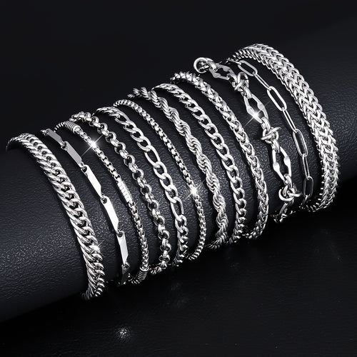 10pcs 304 304 Stainless Steel Men'S Bangle bangle bracelet - Women'S Bangle bangle bracelet - Unisex Style Jewelry, Easy And Fashionable Men'S Bangle bangle bracelet Set, Perfect Choice for Back-To-School Season, Christmas, And Birthday Gifts