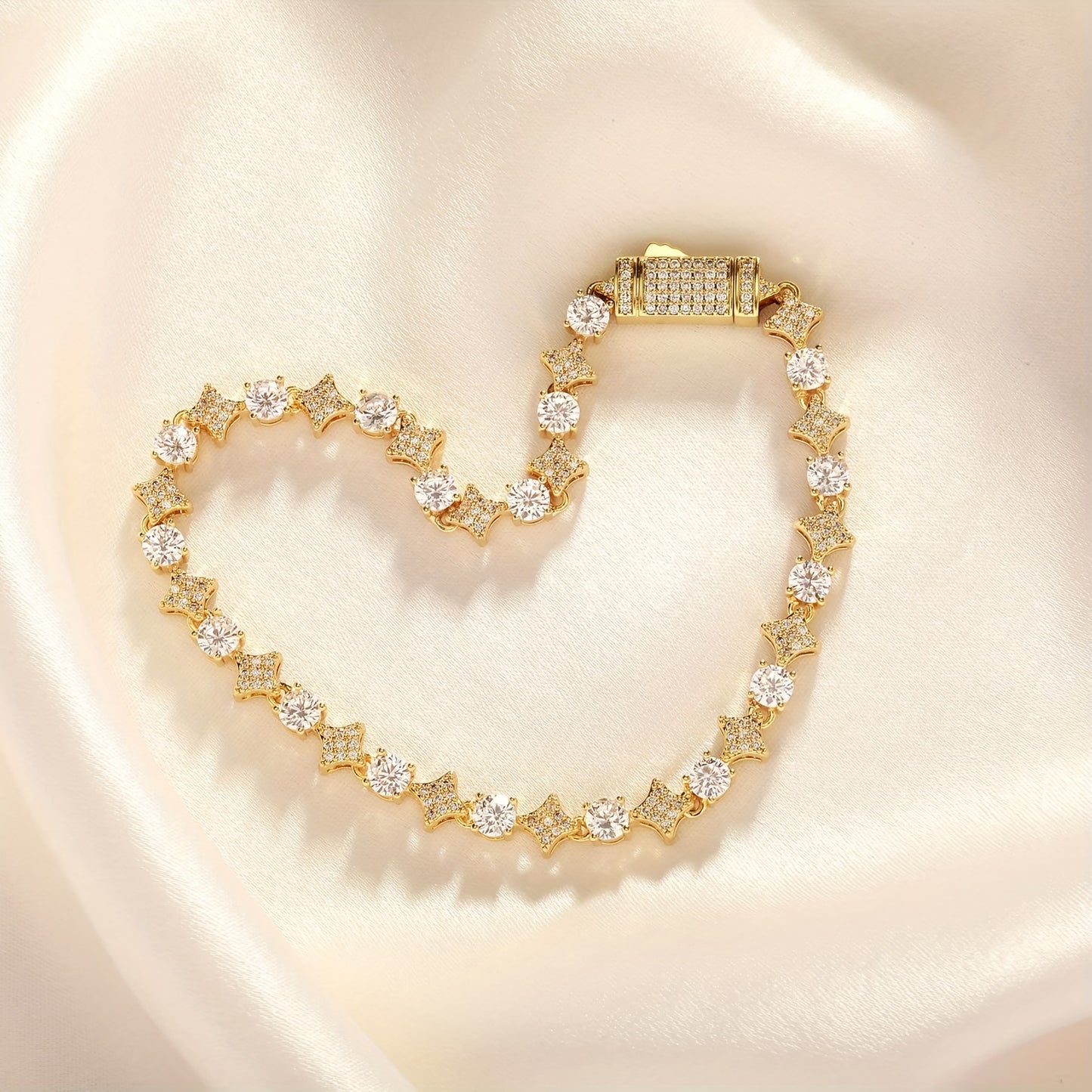 1pc Iced Round Stone Star Tennis Bracelet Hip Hop Fashion Jewelry for Gift