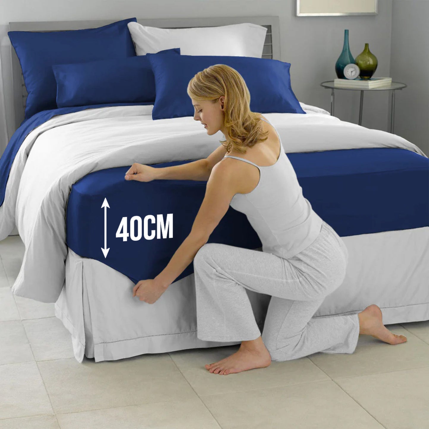 40cm Extra Deep Fitted Sheet – Solid Color Deep Pocket Sheet, Soft & Breathable Microfiber Bedding, All Seasons, Hotel-Quality, Machine Washable, Single, Double, King & Super King Sizes