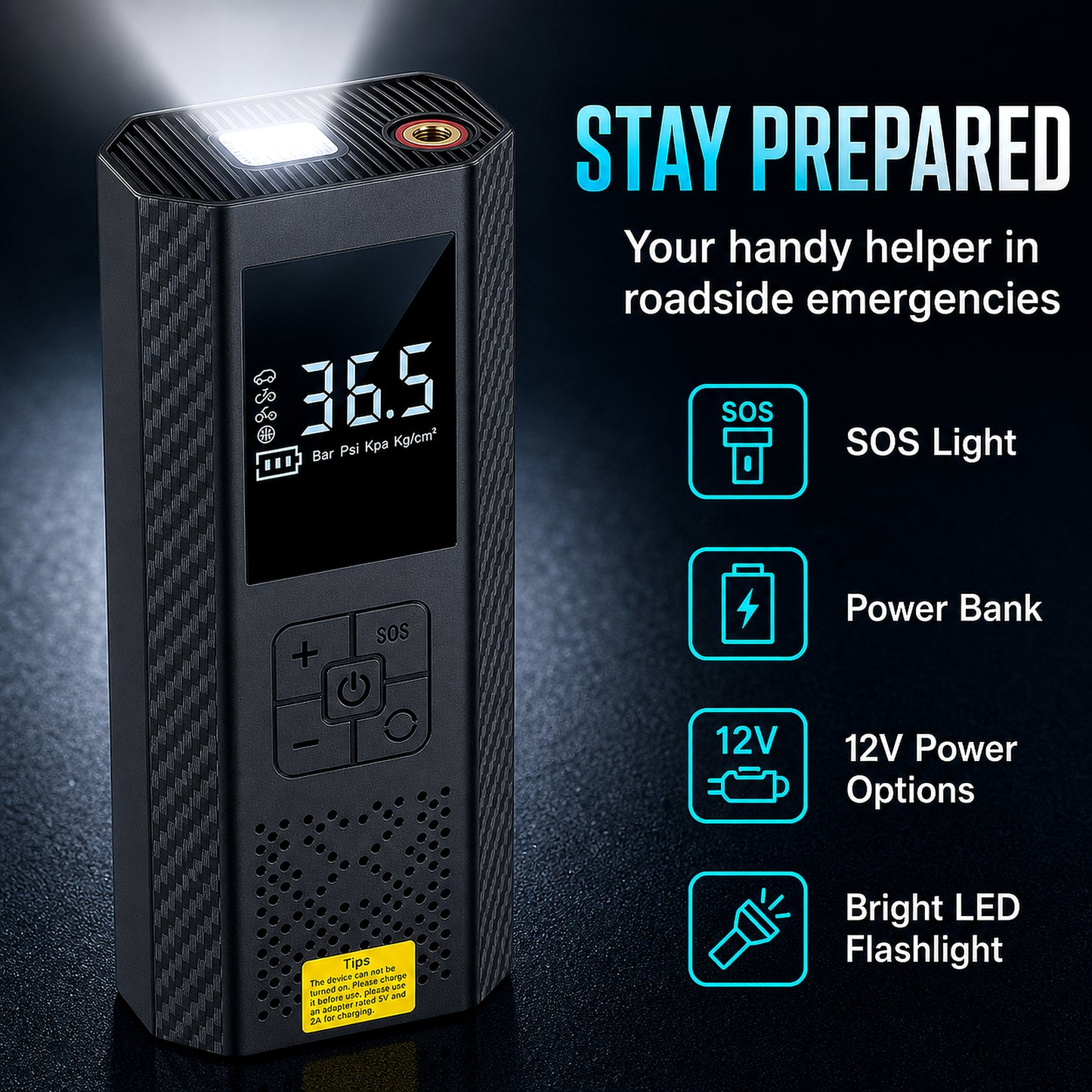 [Portable USB Rechargeable] 150PSI Portable Air Compressor with Tire Pressure Gauge & LED Display - 3X Faster One-Touch Smart Cordless Tire Inflator, USB-Powered, Rechargeable Battery, Battery capacity: 3000 mAh