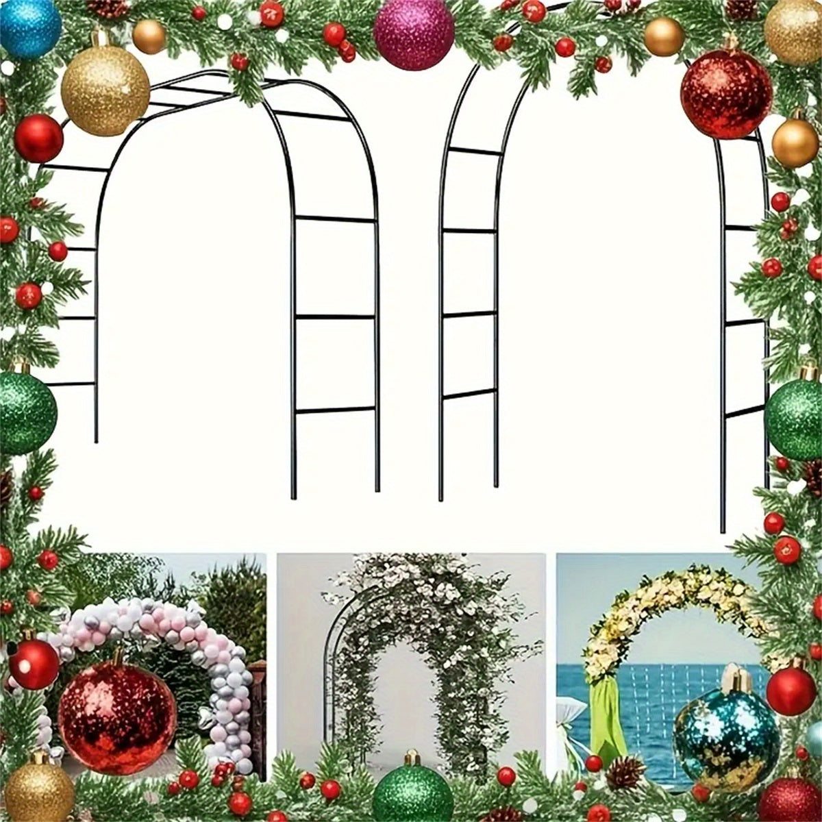 1pc Heavy Duty Steel Garden Arch Trellis with Sturdy Base & Adjustable Brackets - 240.03cm Outdoor Metal Arch for Climbing Plants, Roses, Vegetables, Balloons - Wedding, Party, Valentine's Day Decor, Outdoor Trellis for Climbing Plants, Vertical Gardening