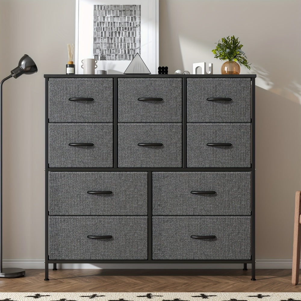 10-Drawer Dresser with Metal Frame & Fabric Drawers – MDF Top, Adjustable Legs & Anti-Tip Safety for Bedroom, Closet, Living Room & Office