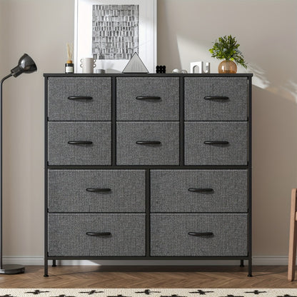 10-Drawer Dresser with Metal Frame & Fabric Drawers – MDF Top, Adjustable Legs & Anti-Tip Safety for Bedroom, Closet, Living Room & Office