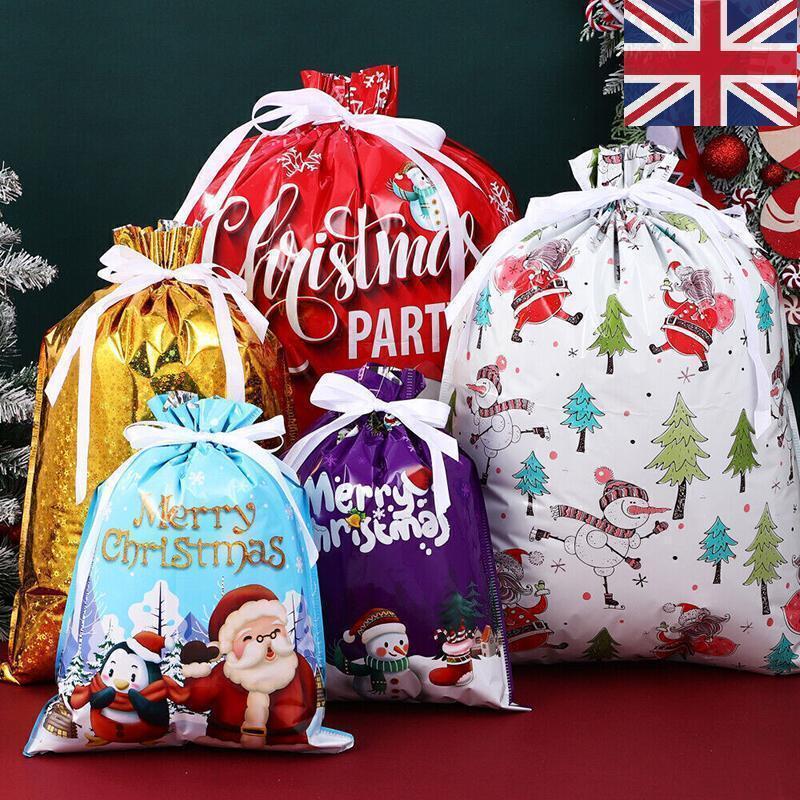 15/18X Large Christmas Sacks Reusable Foil Drawstring Wrap Present Gifts Party Bags, Big Gift Bags, Gift Bags Medium Size, Christmas Gift Ideas, Gift Bags, Clear Large Gift Bags, Holiday Presents, Festive Packaging, Shiny Gift Wrap Reusable.