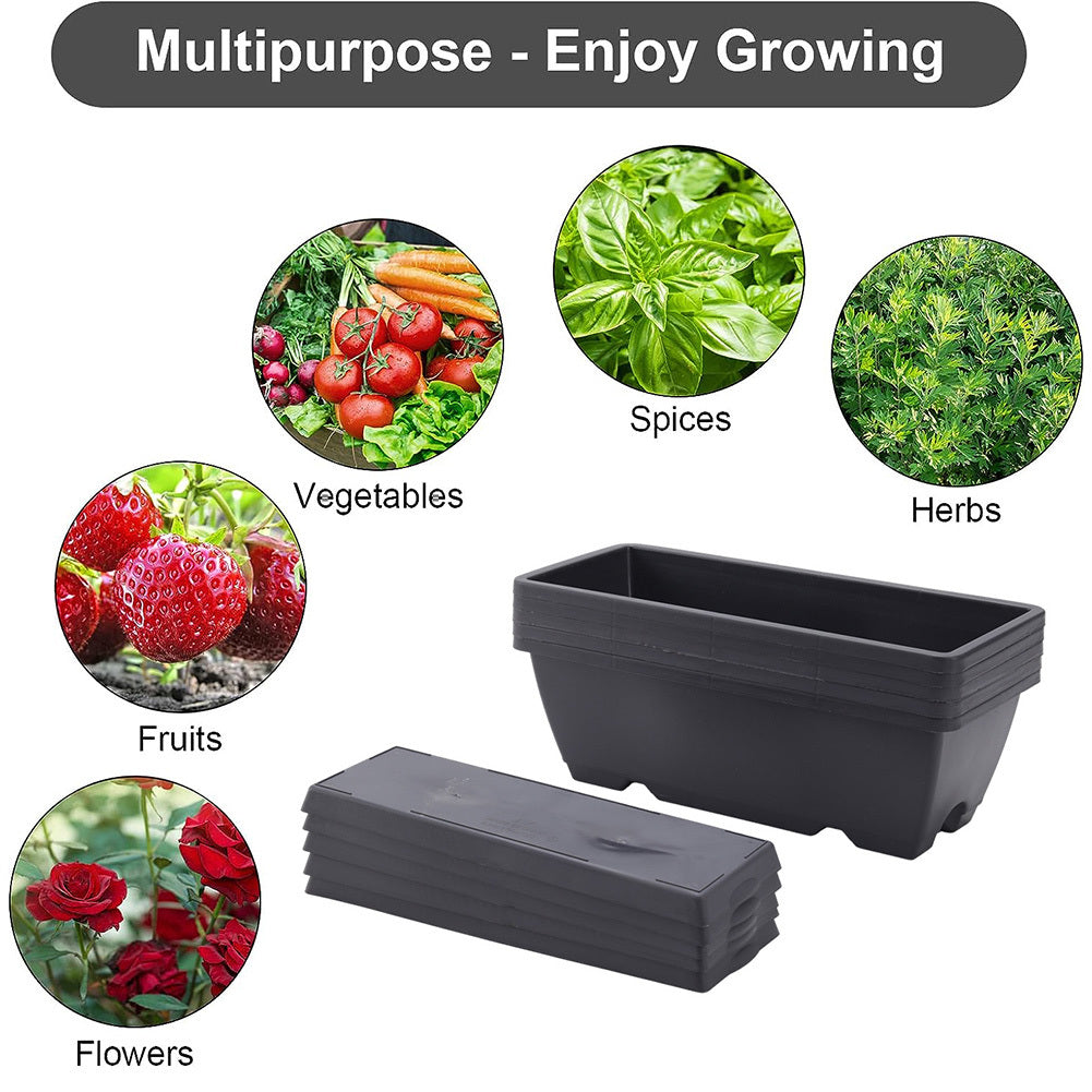 Balcony Vegetable Planter Box Set of 5 – Long Strip Plastic Window Box with Drainage & Tray, 2 Sizes, 4 Colours, for Herbs, Flowers & Succulents, Windowsill & Patio UK