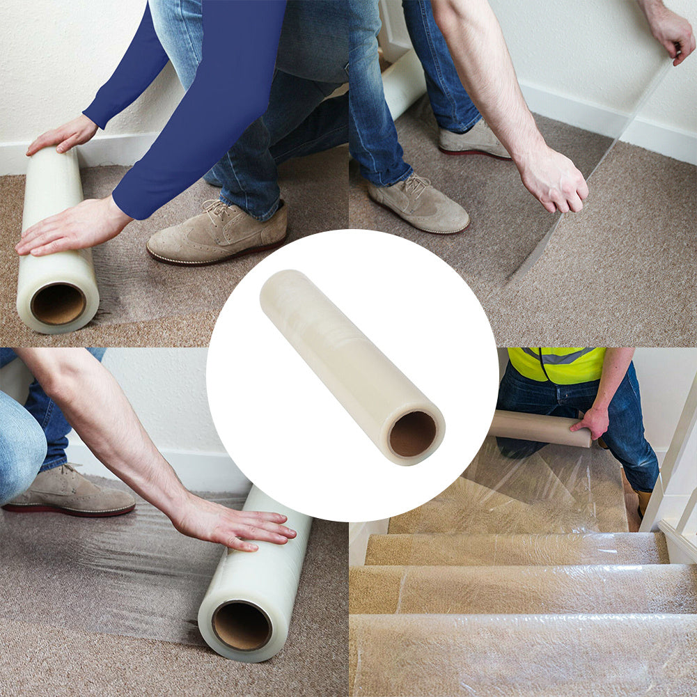 1Roll Self Adhesive Clear Carpet Protector Film Temporary Protecting Floor Dust Sheet Cover, Stairs Home Office Hotel Floor Carpet Protector Roll, Home Renovation Furniture Covering Film, 60cm*100m