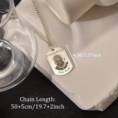 Custom Portrait Name Necklace, Personalized Family Photo Necklace, Stainless Steel Black Printed Plaque Necklace, Photo Dog Tag Necklace, Unique Military Gift, Birthday Anniversary Gift, Father's Day Gift, Men's Fashion Jewelry