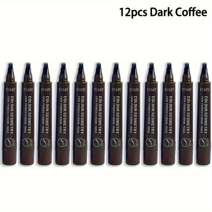 12pcs Four Fork Eyebrow Pen Set Waterproof Eyebrow Pen Durable and Non Fading Exquisite Eyebrow Shape Durable Wild Eyebrow Makeup Tool, Perfect Gift for Mother's Day