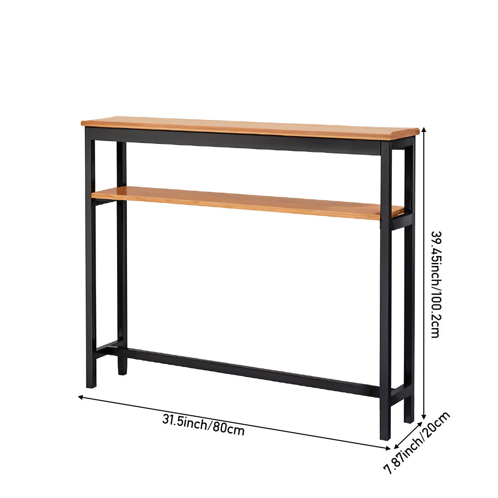 Space Efficient Side Table Single Double Tier Wall Mounted MDF Shelf with Metal Frame Multi Functional Narrow Table with Storage Hallway Bedroom Table 80x20cm Wood Black White Frame