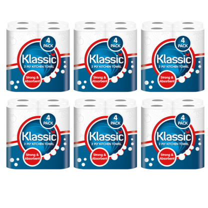 24 Kitchen Towel Rolls, Premium 2-Ply Super Absorbent Paper Towels, Strong Multipurpose Cleaning Rolls, Bulk Value Pack (6 Packs x 4 Rolls) for Home & Kitchen