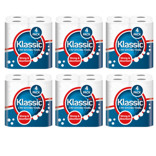 24 Kitchen Towel Rolls, Premium 2-Ply Super Absorbent Paper Towels, Strong Multipurpose Cleaning Rolls, Bulk Value Pack (6 Packs x 4 Rolls) for Home & Kitchen