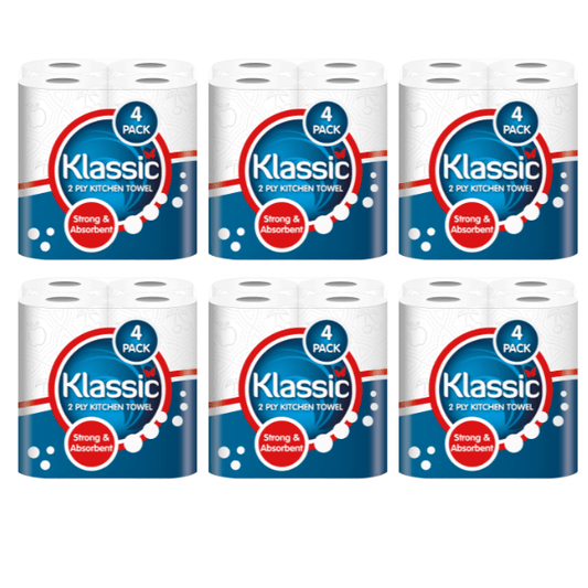 24 Kitchen Towel Rolls, Premium 2-Ply Super Absorbent Paper Towels, Strong Multipurpose Cleaning Rolls, Bulk Value Pack (6 Packs x 4 Rolls) for Home & Kitchen