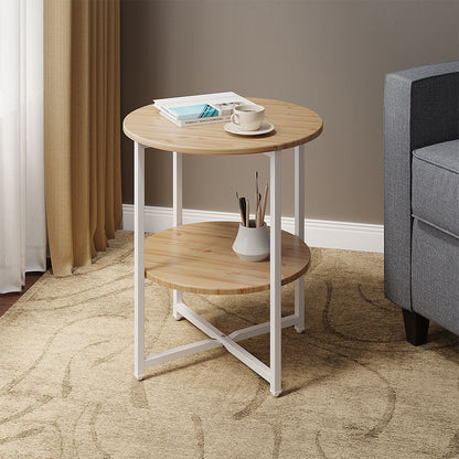 2 Tier Round Side Table - Coffee Table with Storage Rack, Multi-Level Display Stand for Plants/Lamps, Sofa/Bedside Organizer, 15.75*15.75*18.5inch