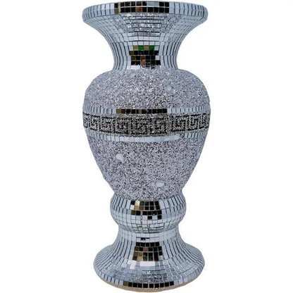 Crushed Diamond Ceramic Silver Vase, Diamante Bling Home Ornament, 30cm, Sparkly Mirrored Flower Vase
