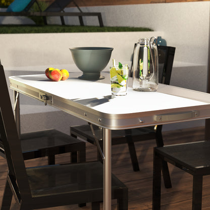 Folding Picnic Table Aluminum Camping Table Lightweight 3 Gear Adjustable Height Portable Folding Table with Carry Handle Adjustable Garden Outdoor Picnic Table Kitchen Work Top Table, White, 120x60x70/62/55cm