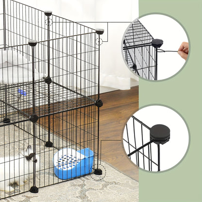 Pet Enclosure, Modular 2-Level Enclosure for Small Animals, Hamsters, Rabbits, Guinea Pigs, Mesh Panels, Indoor Use, 143 x 73 x 71 cm
