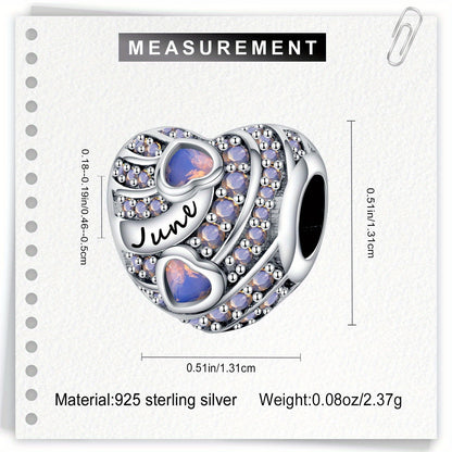 1pc 925 Sterling Silver Charms for Bracelets and Necklaces Heart-shaped 12-month Birthstone Dangle Pendants Beads Charms Jewelry Charm for Women, original design charms for jewelry making, Halloween,, Christmas and Valentine's Day gifts