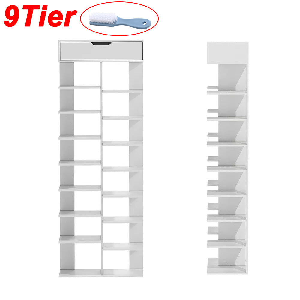 8/9-Tier Heavy-Duty Tall Shoe Rack Cabinet with Drawer, Space-Saving Vertical Shoe Organizer, Narrow Entryway/Bedroom/Office Storage, for Hallway, Closet, Apartment, Bedroom Organization