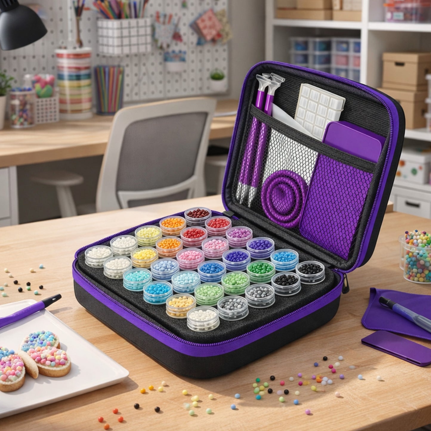 Diamond Painting Storage Box with 60 or 120 Screw-Top Bottles | 282-Piece Accessory Kit with Pens, Trays, Wax & Labels | Portable Diamond Art Organiser Case for Beads & Drills