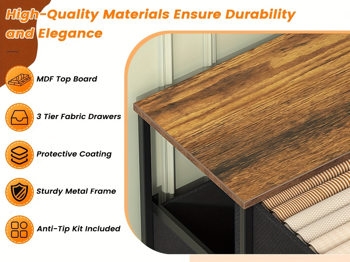 A 10-Drawer Dresser Featuring a Robust Metal Structure, MDF Wood Surface, Fabric Drawers, Adjustable Legs, And Anti-Tip Safety Measures - Perfect for Organizing Storage in a Bedroom, Closet, Living Room, Or Office