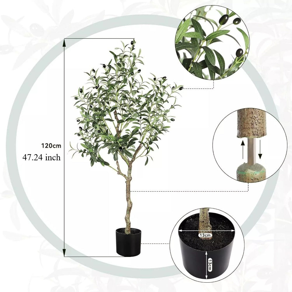 Artificial Olive Tree 120Cm Big Tall Fake Plants, Artificial Olive Plants Indoors in Pots, Faux Tropical Large Artificial Plant Suitable for Home Office Living Room Outdoors Decor
