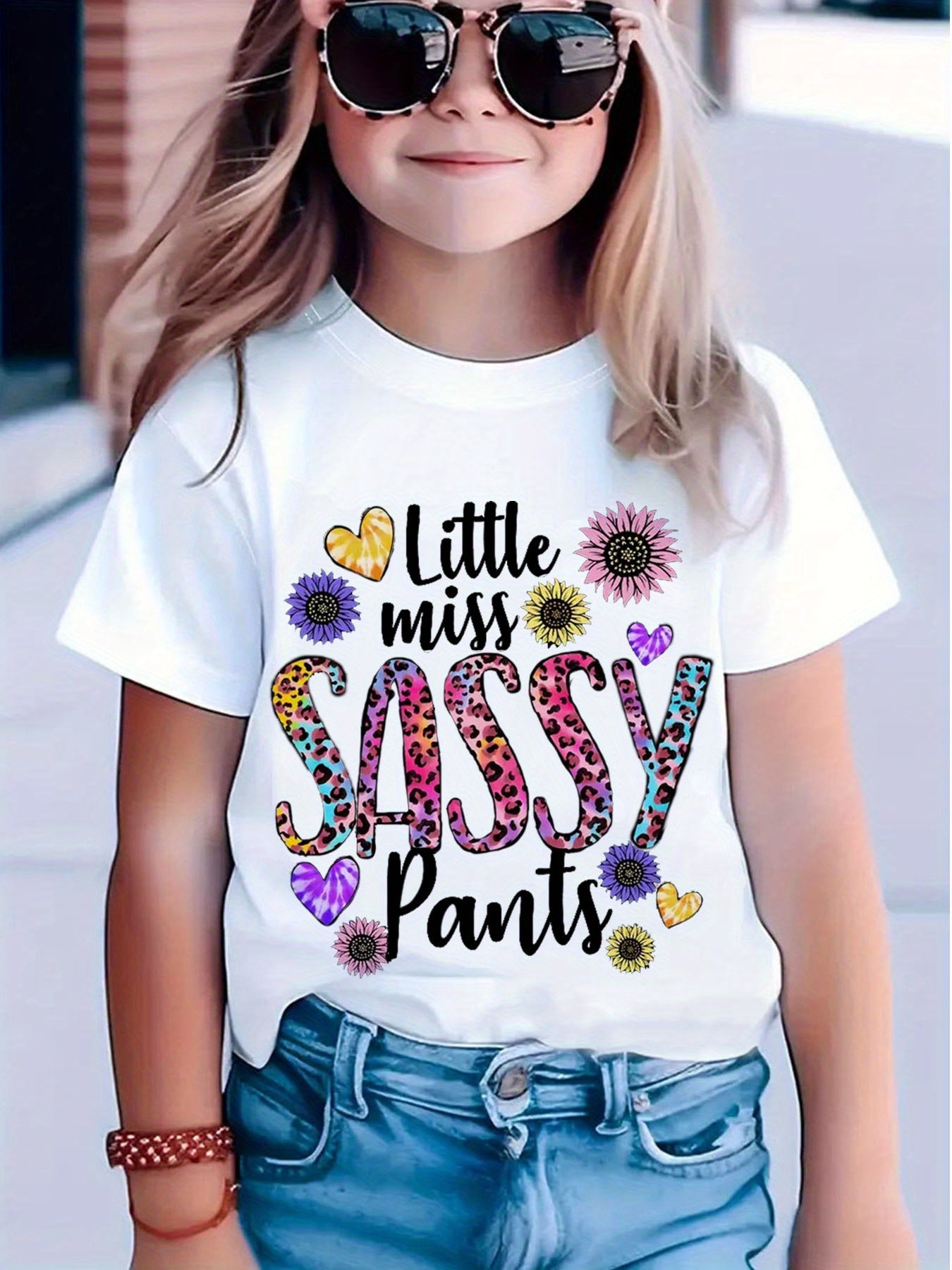 Summer T-Shirt Featuring a 'Stylish Little Girl' Print, a Trendy Black, White, And Pink Breathable Short-Sleeve Top with a Round Neck