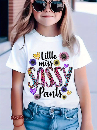 Summer T-Shirt Featuring a 'Stylish Little Girl' Print, a Trendy Black, White, And Pink Breathable Short-Sleeve Top with a Round Neck