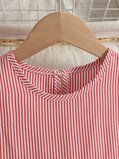 New Summer Style Girls' Colorblock Striped Dress, Cute Flutter Sleeve Dress, Summer Casual Dress, Summer Children's Clothing, Casual Daily Wear, Sweet and Adorable Girls' Dress, Girls' Clothes, Easter