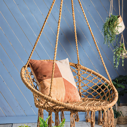 Balcony Rocking Chair, Courtyard Woven Hanging Basket, Hanging Cotton Rope Iron Ring Hanging Chair, Suitable for Indoor, Outdoor, Home, Balcony, Courtyard, Garden, Maximum Load Capacity: 200kg, Material: Iron Ring, Cotton Rope (No Include Cushion)