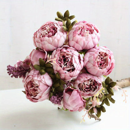 13-Heads Artificial Peony , UV  Fake Plants for Wedding Home Decoration, Indoor Outdoor Hanging Planter, DIY Floral Centerpieces and Home Garden Decor