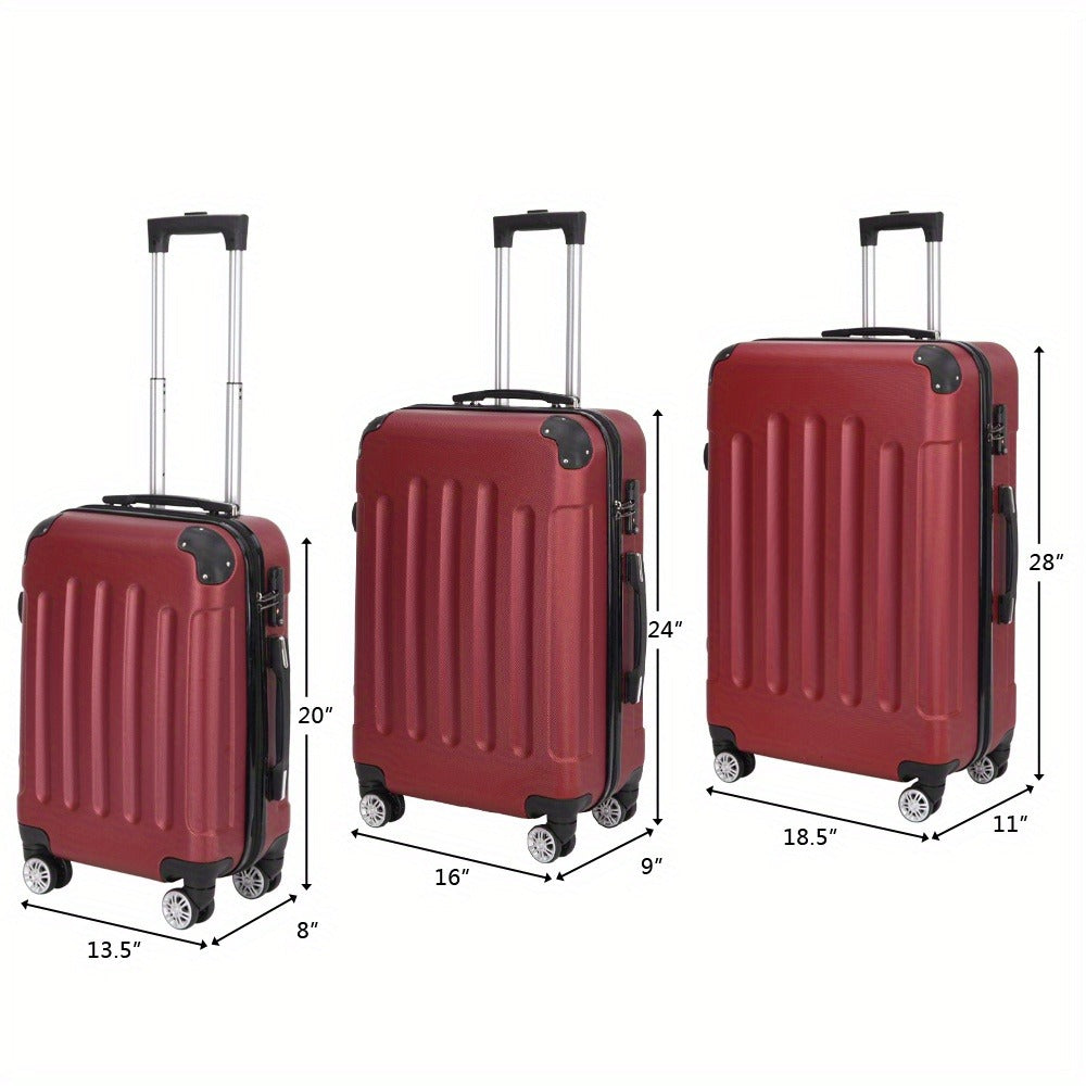 3 Piece ABS Suitcase Set Lightweight Hard Shell Carry-On Hand Luggage Trolley Case 4 Spinner Wheels Travel Set Blue Black Grey Red