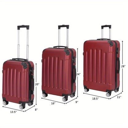 3 Piece ABS Suitcase Set Lightweight Hard Shell Carry-On Hand Luggage Trolley Case 4 Spinner Wheels Travel Set Blue Black Grey Red