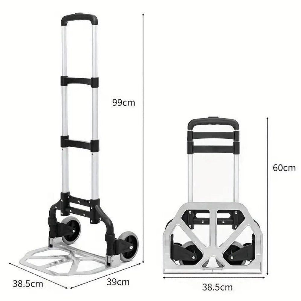 Folding Trolley Cart Heavy Duty 80kg Aluminium Alloy Collapsible Shopping Luggage Trolley with Wheels