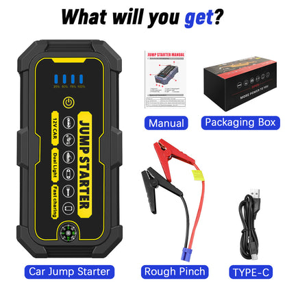 12V Car Jump Starter Car Battery Starter Kit 1500A Peak Portable Car Battery Booster Jump Starter, Portable Jump Starters for 6.0L Gasoline/4.0L Diesel Engines, LED Flashlight, LCD Display, 3 Modes LED Flashlight, Quick Charge USB-C, Lithium Battery-Polym