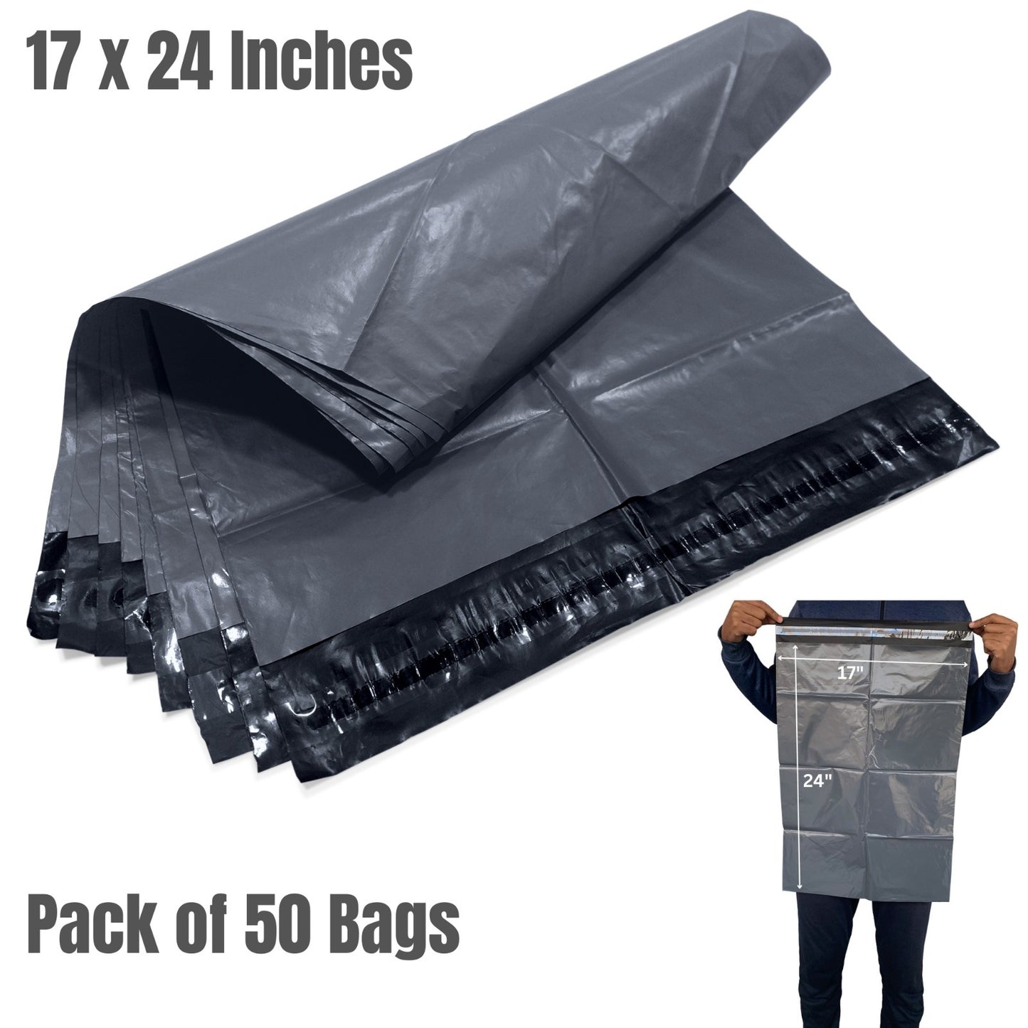 50 Pcs of Large Grey Parcel Bags 17" x 24" - 432 x 610 mm Self-Seal large Grey Mailer Bags 17x24 Large Postage Bags Courier Mailer Plastic Grey Large Mailing Bags 17x24 Envelopes Durable Packaging Shipping Bags Waterproof and Tear-Proof Postal Mailer Cour