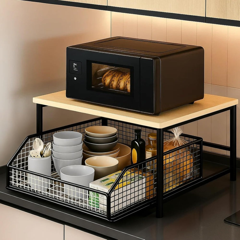 Two-Tier Metal Kitchen Countertop Organiser with Drawers - alternate angle 2