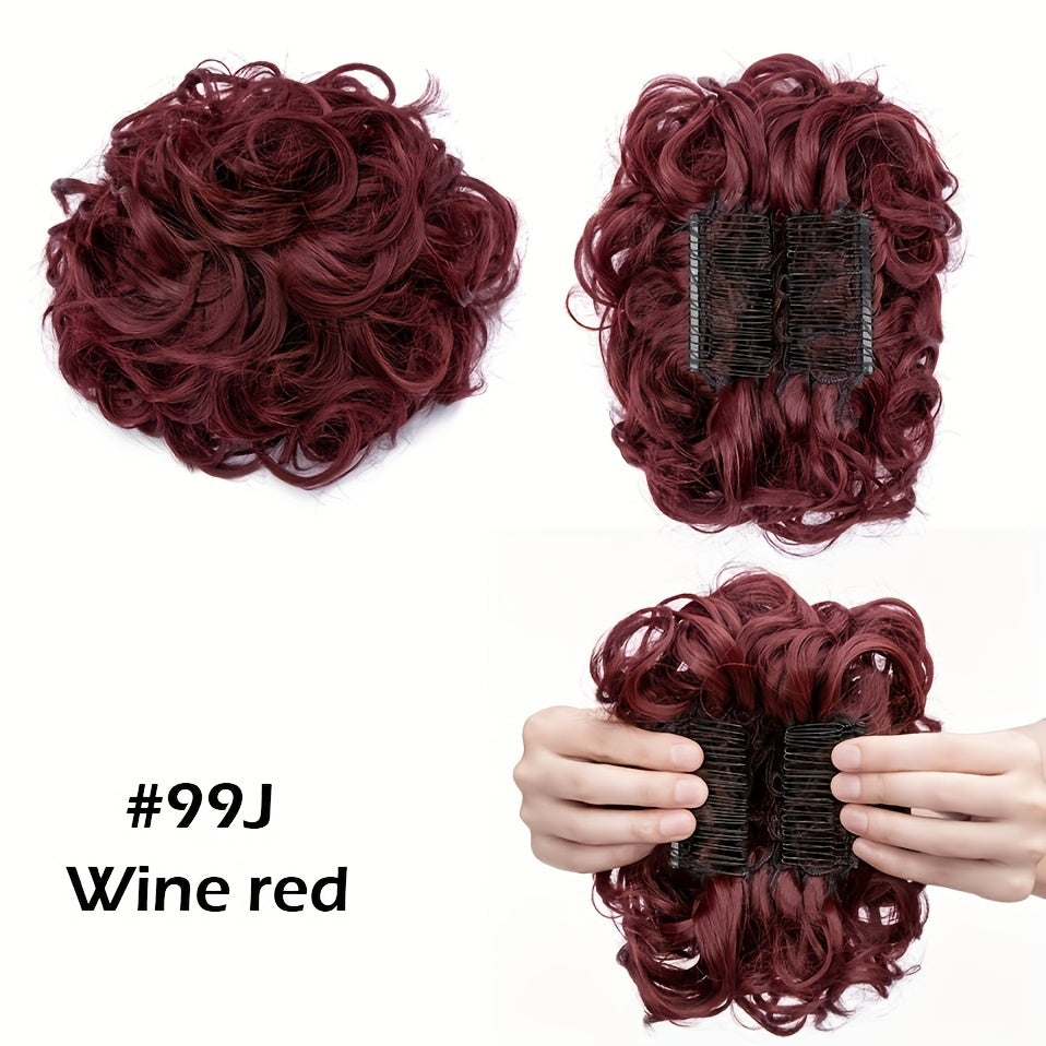 Easy-To-Use Clip-In Ponytail Extension with a Scrunchie for a Short, Messy Curly Bun