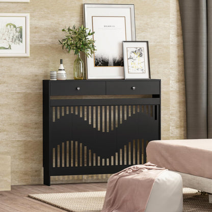 Modern White MDF Wood Radiator Cover with Drawers - Contemporary Style, Great Choice for Living Room, Bedroom, Hallway, Suitable for Placing Decorative Items and Storing Small Objects.