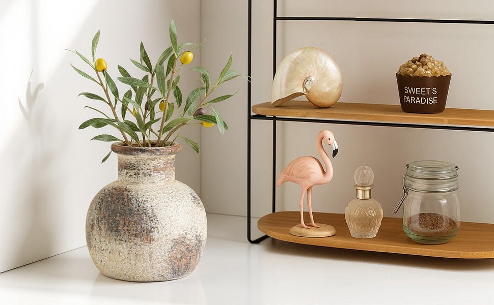 Ceramic Rustic Farmhouse Vase 6 Inch Terracotta Boho Flower Vase Decorative for Dried Flowers Home Decor Living Room Table Shelf Mantel Decoration (D5 x H6 inch)