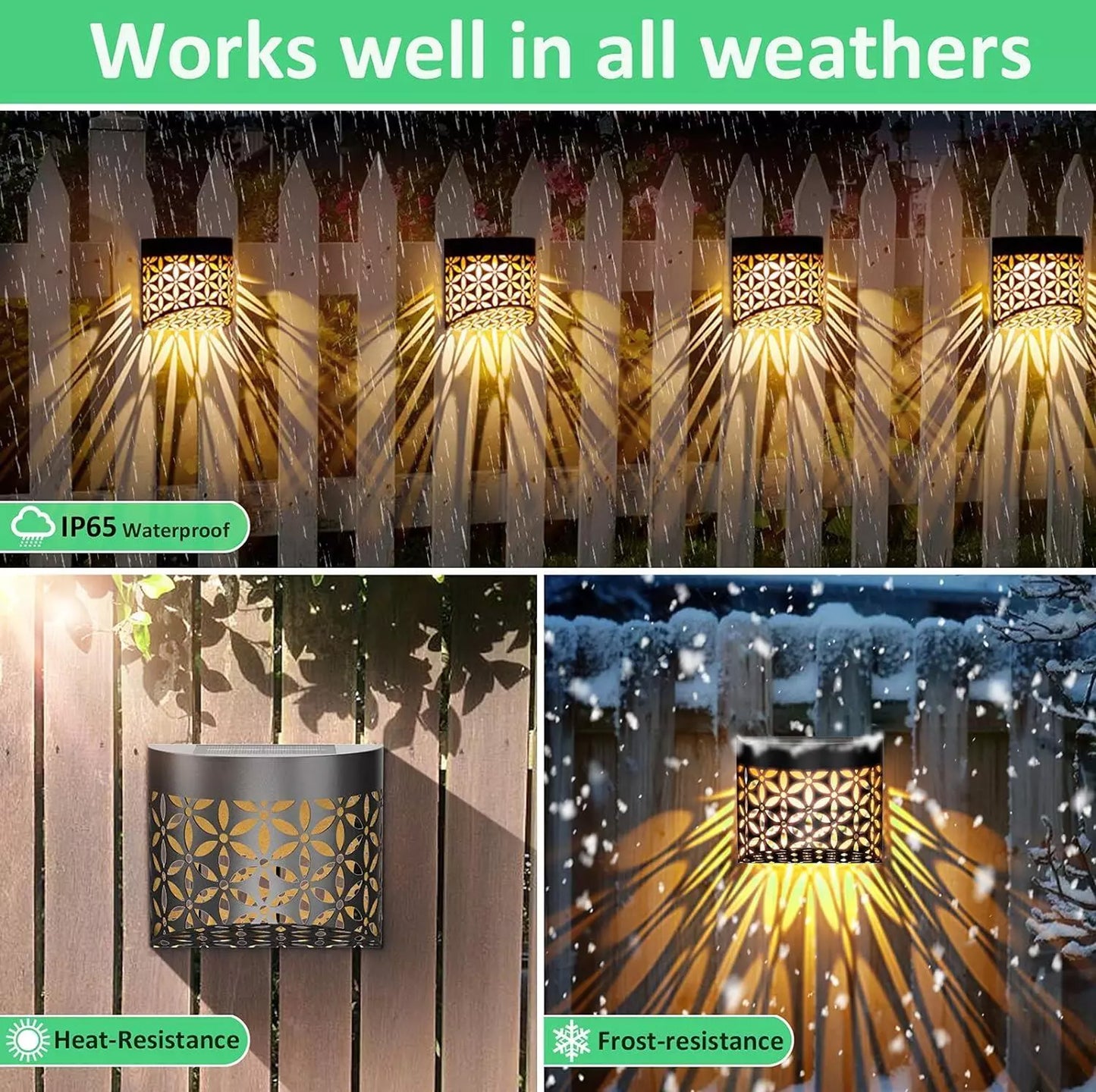 Taylor & Brown Solar Fence Lights 4 Pack, Hollow Out Patterns of Petals, Solar Decorative Outdoor Garden Lights, Waterproof Wireless Outdoor Lights for Garden, Fence, Patio Use