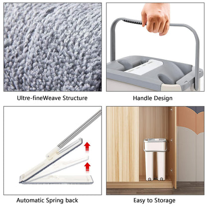 360° Flat Squeeze Microfiber Mop and Bucket Set Floor Mop and Bucket System Set Mop Home Floor Tiles Cleaning Wet Dry Cleaning Buckets for Floor Cleaning