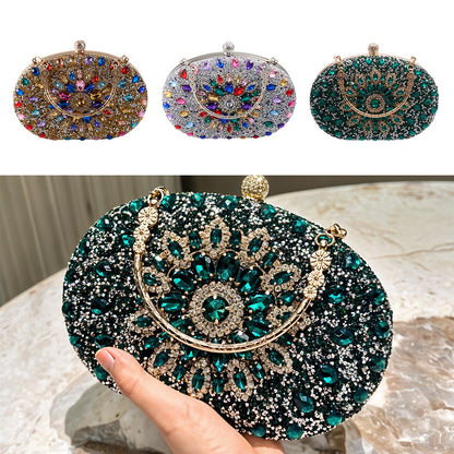 Women Evening Bag Multicolor Clutch Bag Luxury Crystal Handbag Bridal Wedding Purse Glitter Shoulder Bag with Detachable Chain Banquet Party Prom Crossbody Bag Gold-Multicolour, Green/ Gold/ Silver