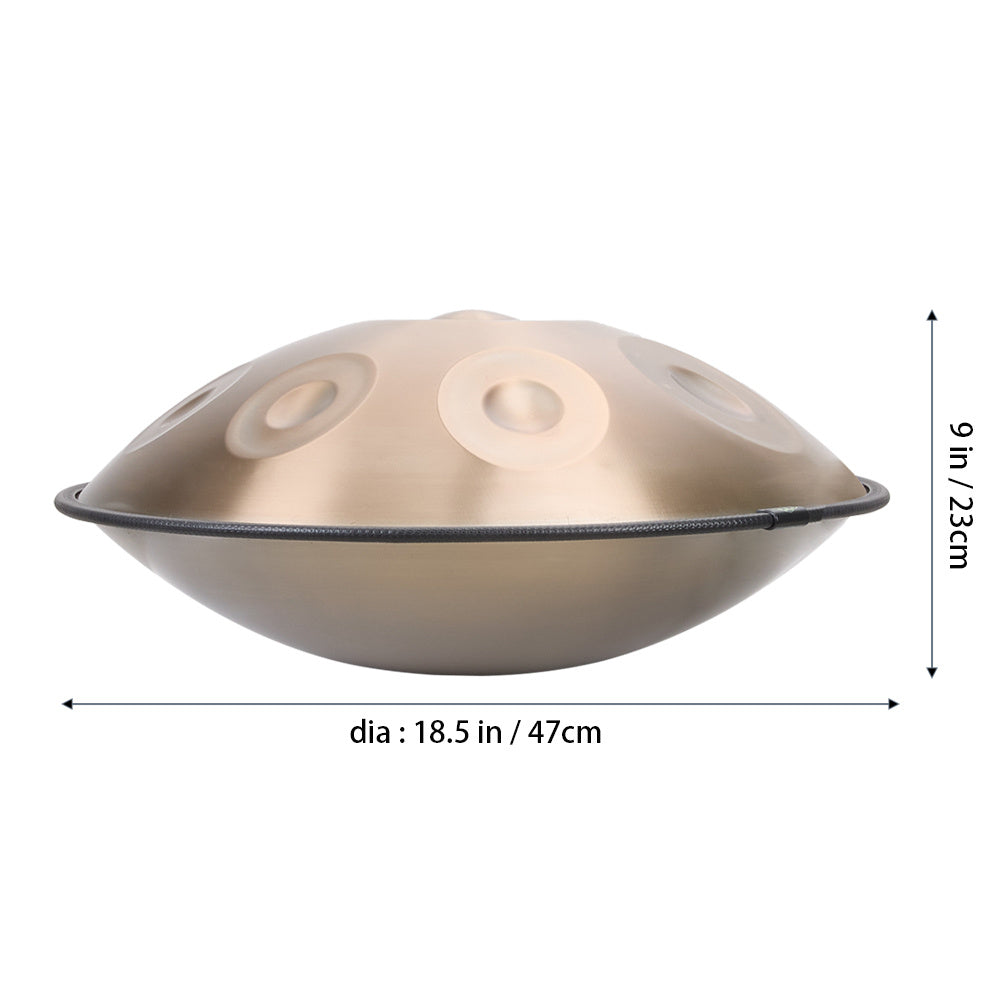 440Hz D minor Stainless Steel Handpan Drum or Sound Healing and Meditation 9-Tone Deep Golden with Carry Bag, Stand, 2 Hand Mallets, Music Note Stickers, Wiping Cloth