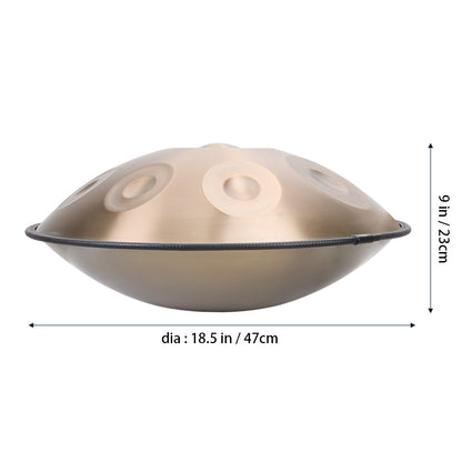440Hz D minor Stainless Steel Handpan Drum or Sound Healing and Meditation 9-Tone Deep Golden with Carry Bag, Stand, 2 Hand Mallets, Music Note Stickers, Wiping Cloth
