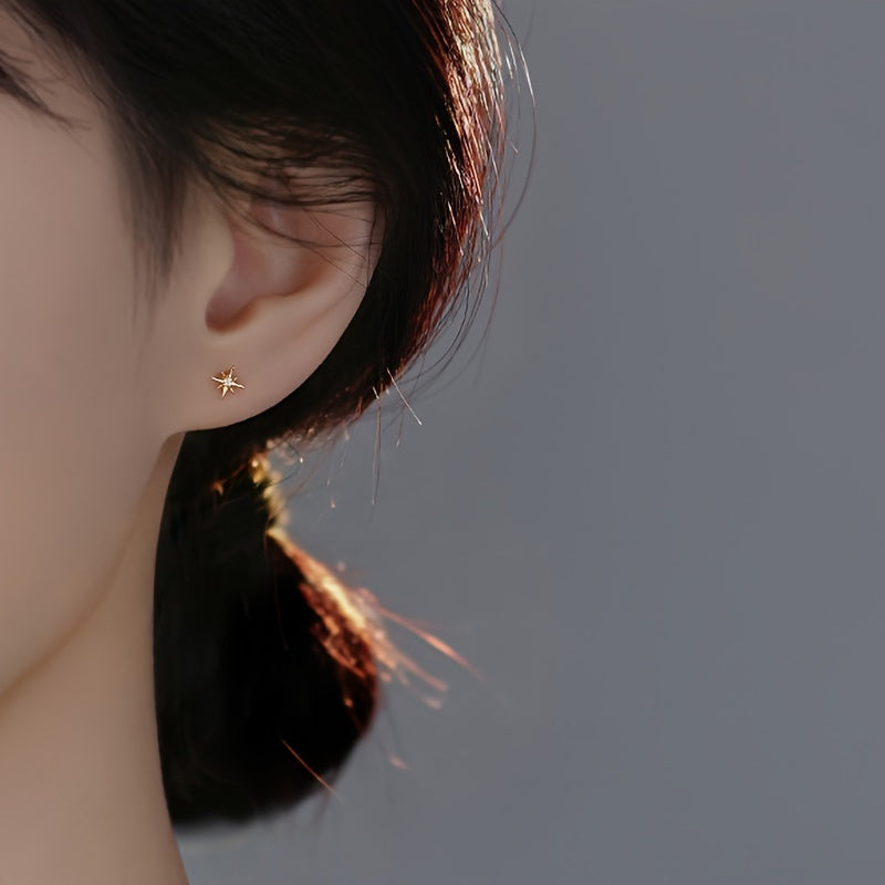 925 Sterling Silver Hypoallergenic Star Stud Earrings - Inlaid Zirconia - for Women - Elegant And Comfortable Daily Wear