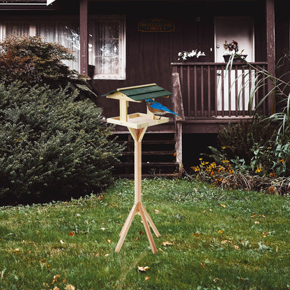 Wooden Bird Table Feeding Station - Heavy Duty Wood Bird Feeder Table for Outdoor Garden - Complete Wild Free Standing Bird Food House