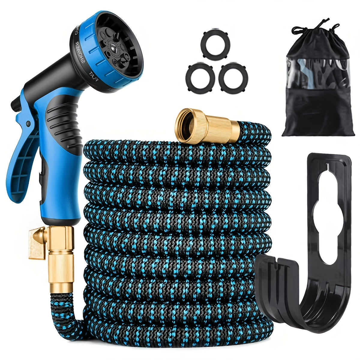 30.48meter Heavy-Duty Expandable Garden Hose with 8-Function High-Pressure Spray Nozzle, 1/2 Solid Brass Fittings, Leakproof Design, Durable Rubber Material, Perfect for Cleaning, Forestry, And Gardening 7.62meter/15.24meter/22.86meter/30.48meter/45.72met