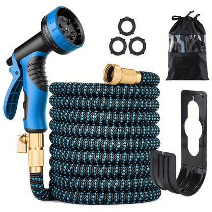 30.48meter Heavy-Duty Expandable Garden Hose with 8-Function High-Pressure Spray Nozzle, 1/2 Solid Brass Fittings, Leakproof Design, Durable Rubber Material, Perfect for Cleaning, Forestry, And Gardening 7.62meter/15.24meter/22.86meter/30.48meter/45.72met
